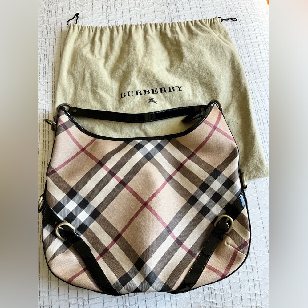 Burberry Plaid Hobo Bag in Beige and Black